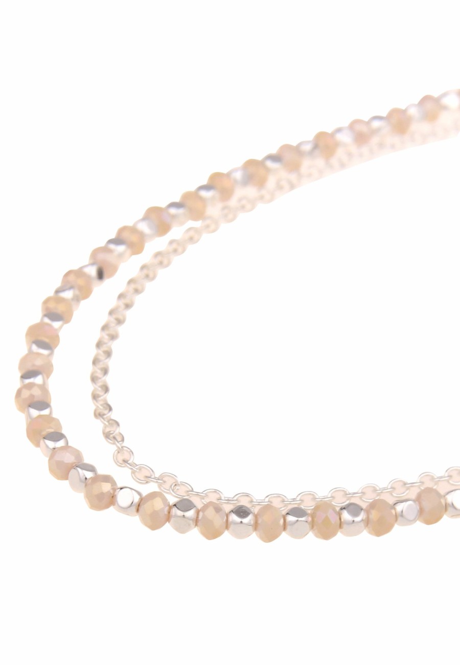 Ketten Leslii | Leslii Damen-Kette Layering Glas-Perlen Lange Halskette Mehrfache Modeschmuck-Kette Beige Silber