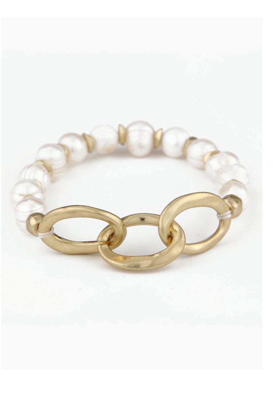 Armschmuck Leslii | Leslii Armband Matt Mit Muschelkern-Perlen Gliedern In Gold