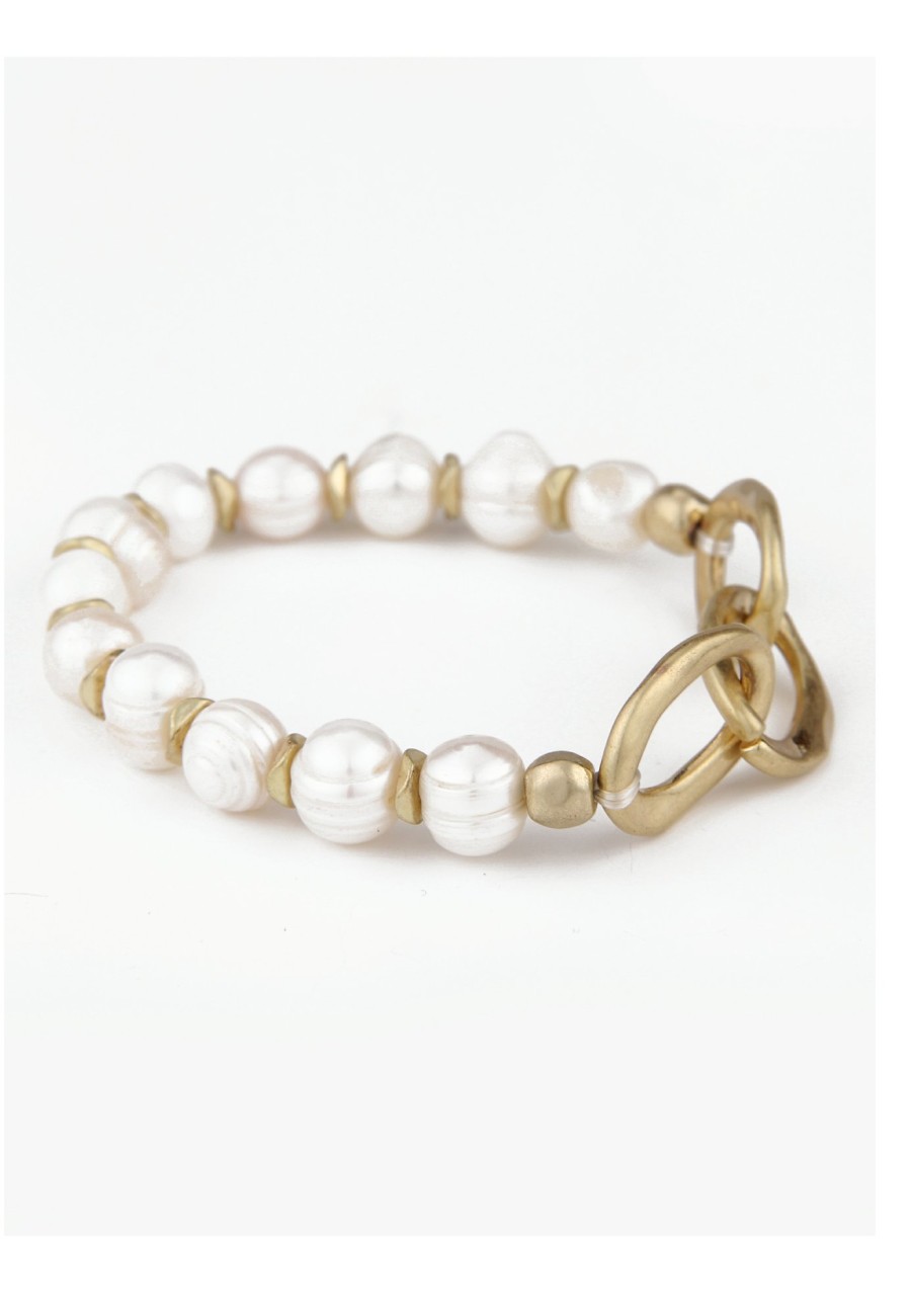 Armschmuck Leslii | Leslii Armband Matt Mit Muschelkern-Perlen Gliedern In Gold