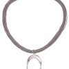 Ketten Leslii | Leslii Damen-Kette Glanz Oval Stoff-Bander Statement-Kette Graue Modeschmuck-Kette Silber Grau