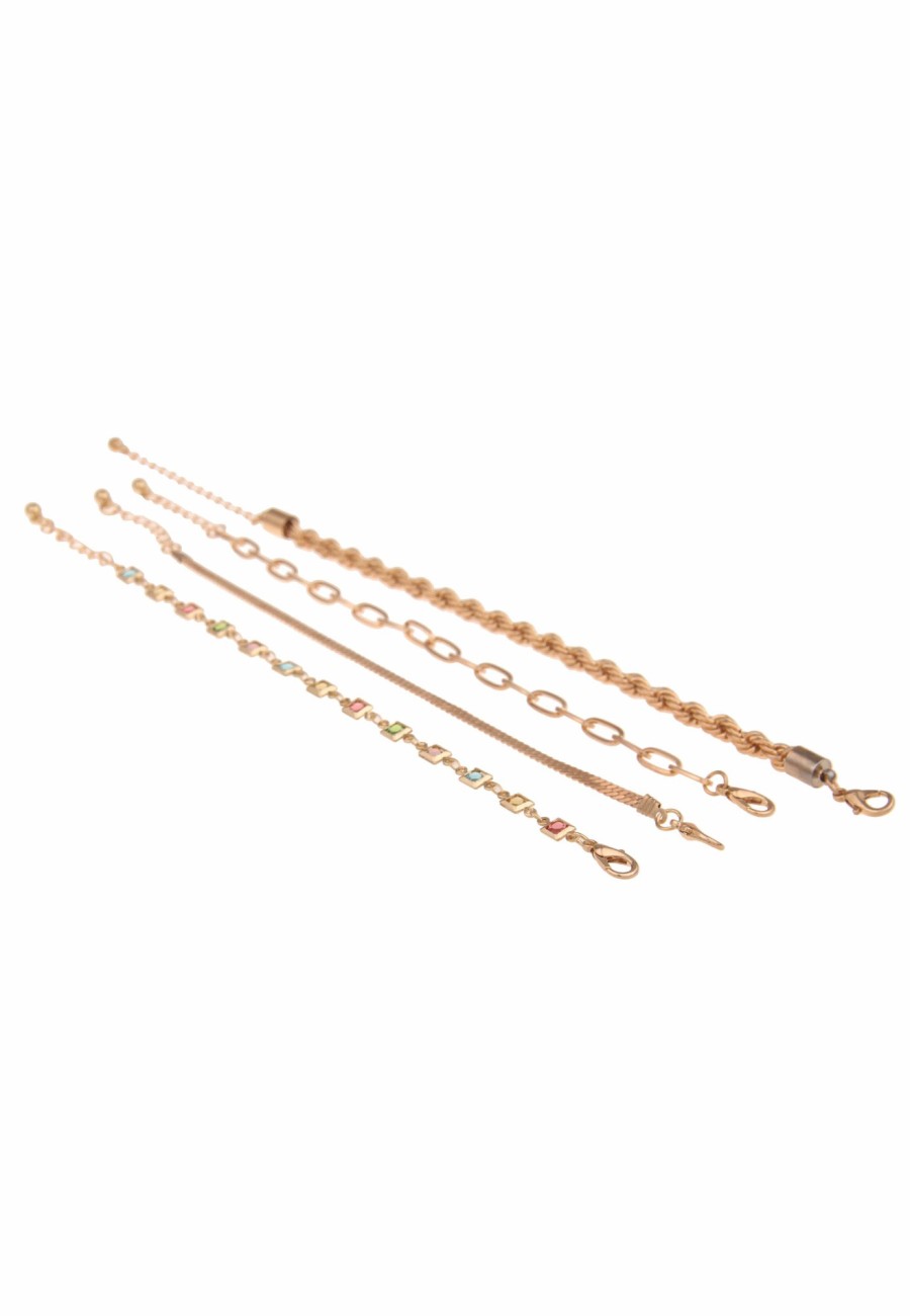 Armschmuck Leslii | Leslii Damen-Armband Set Stil-Mix Glieder-Armband Buntes Modeschmuck-Armband Mehrfarbig Gold