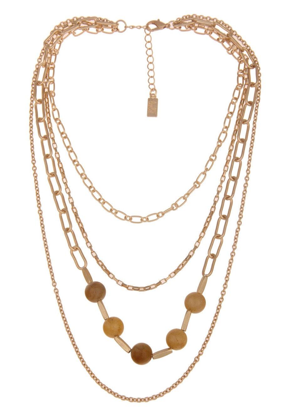 Ketten Leslii | Leslii Damen-Kette Statement Panzer-Kette Layering Glieder-Kette Steinkugel Modeschmuck-Kette Gold