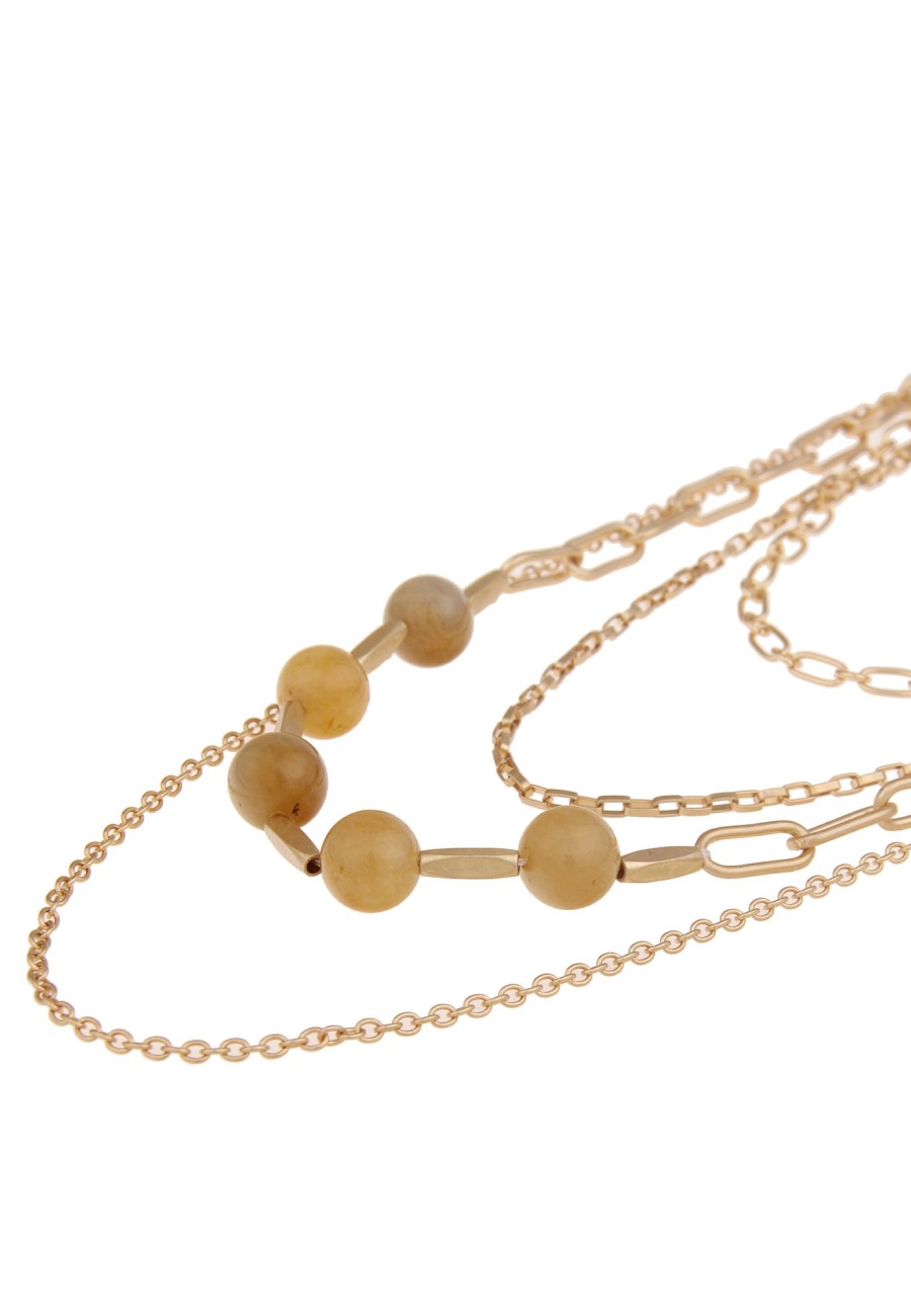 Ketten Leslii | Leslii Damen-Kette Statement Panzer-Kette Layering Glieder-Kette Steinkugel Modeschmuck-Kette Gold