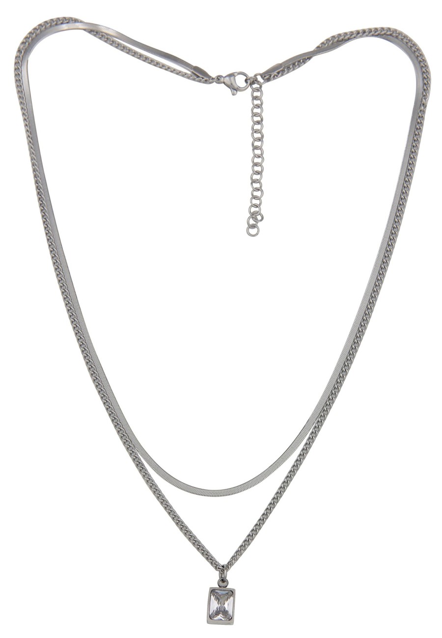 Ketten Leslii | Leslii Kurze Halskette Glitzer-Stein Layering Silberne Kette Glitzer Silber