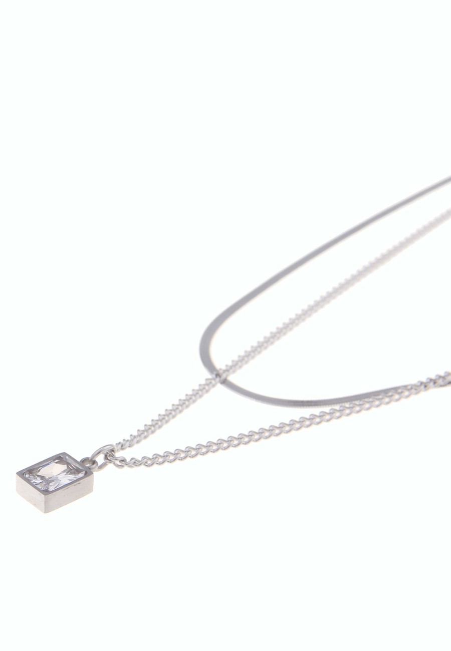 Ketten Leslii | Leslii Kurze Halskette Glitzer-Stein Layering Silberne Kette Glitzer Silber