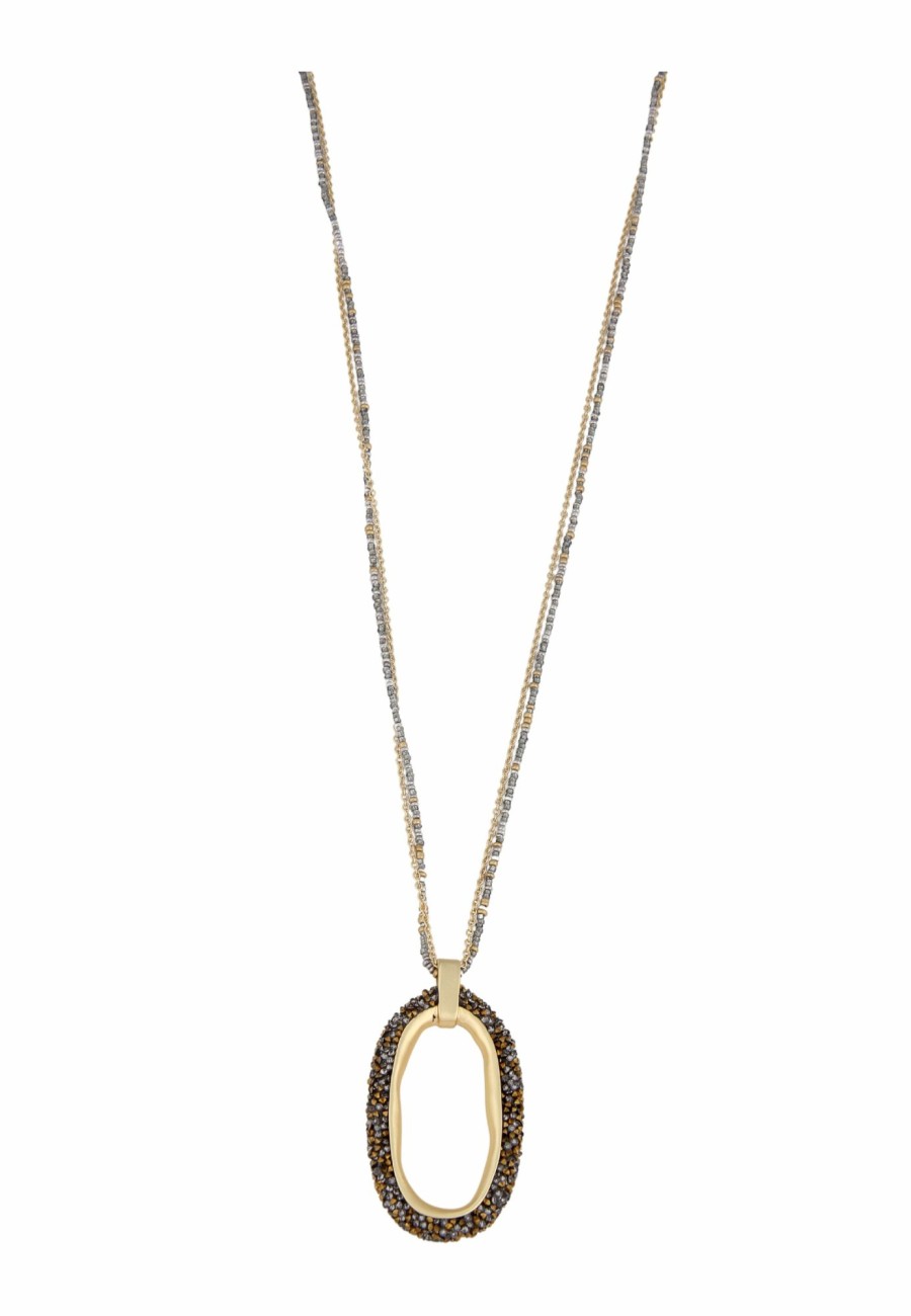 Ketten Leslii | Leslii Lange Statement Halskette Mit Strass Oval Anhanger Gold