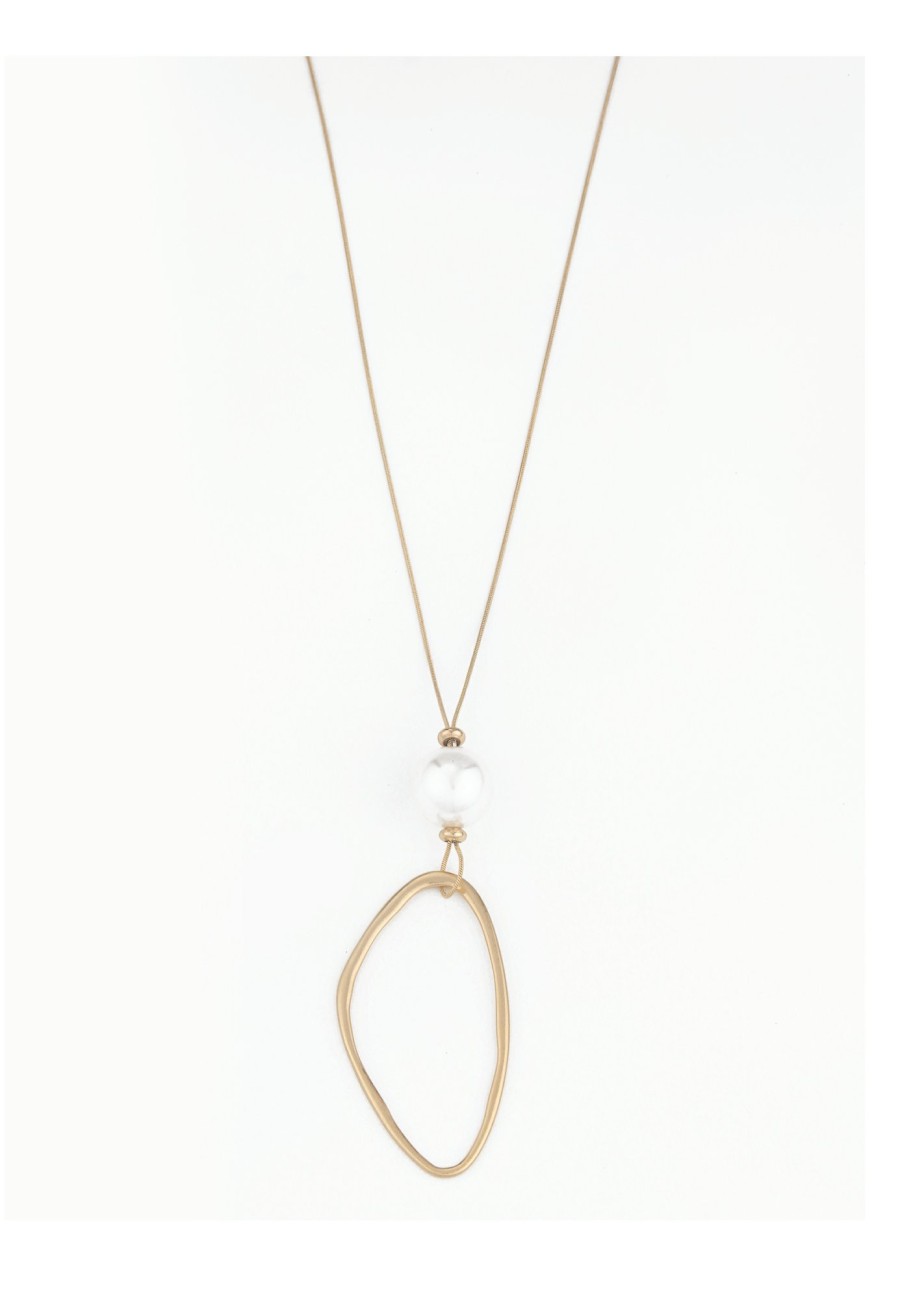 Ketten Leslii | Leslii Lange Halskette Mit Ringanhanger Und Perle In Gold