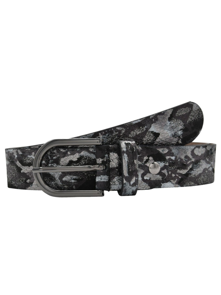 Gurtel Leslii | Leslii Premium Gurtel Leder-Gurtel Snake Animal-Print Metallic Breite 3,5Cm Nappaleder Schwarz Gun