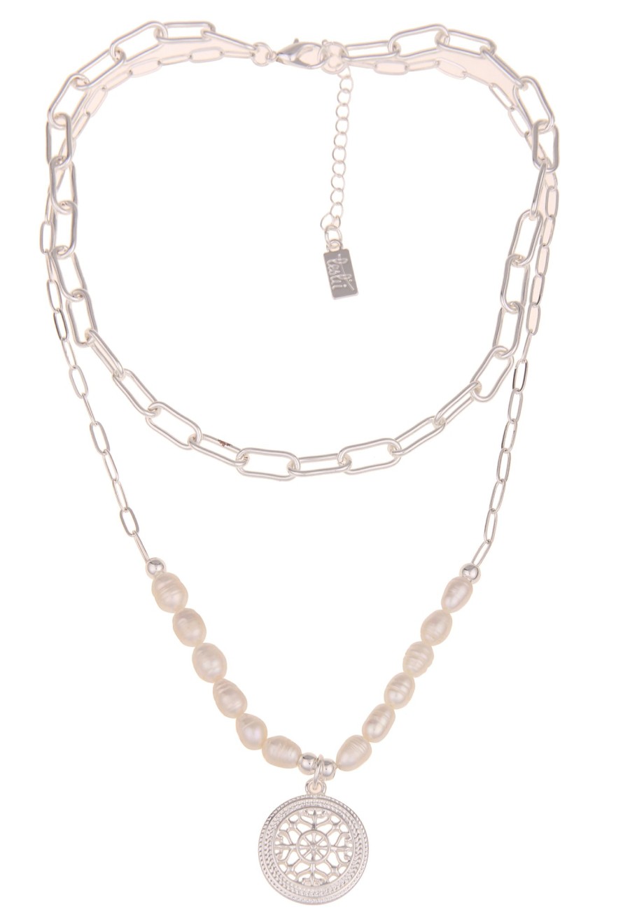 Ketten Leslii | Leslii Damen-Kette Statement Perlen-Kette Layering Glieder-Kette Modeschmuck-Kette Silber Weis