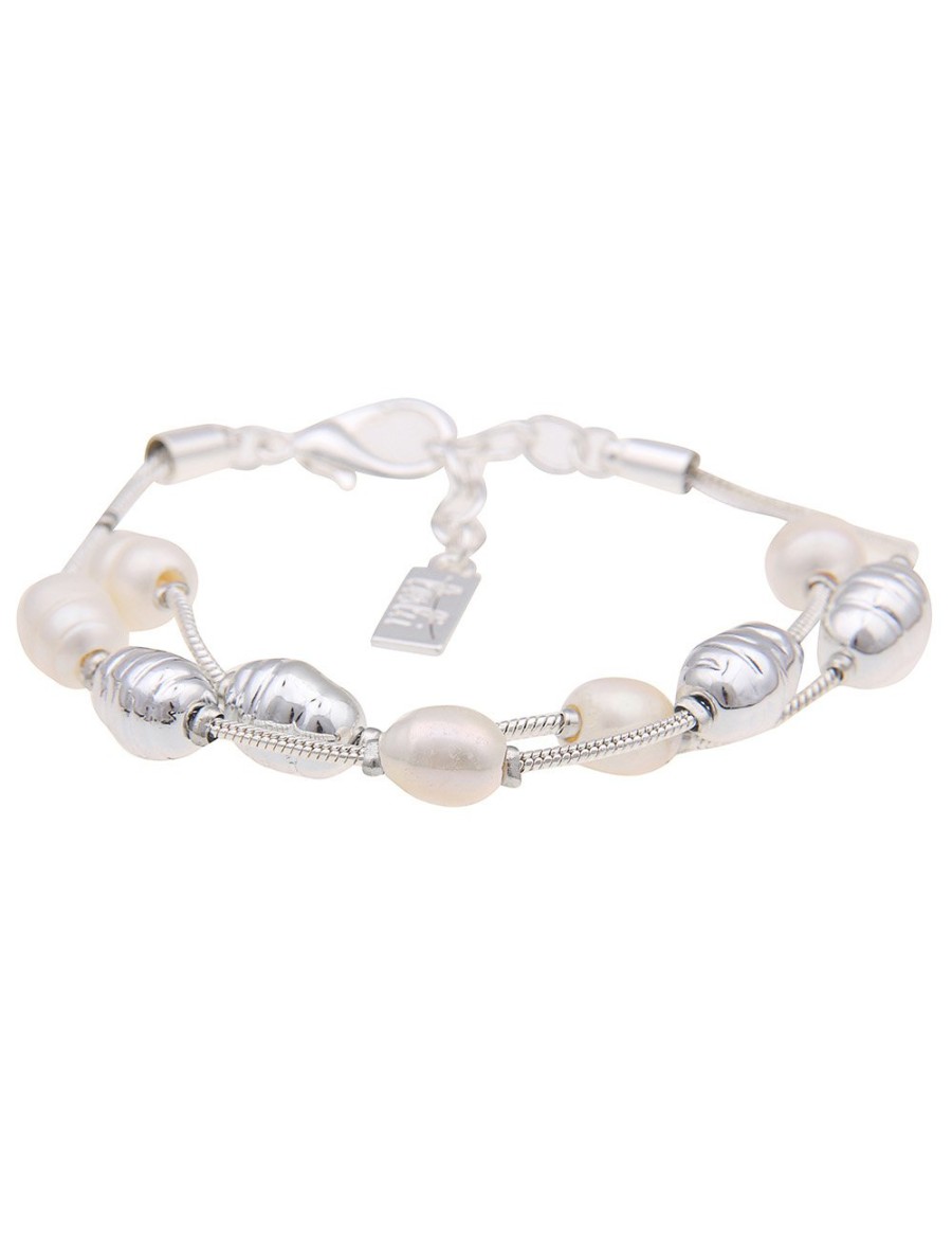 Armschmuck Leslii | Leslii Damen-Armband Strandspaziergang Suswasser-Zuchtperlen Weises Perlen-Armband Silber Weis