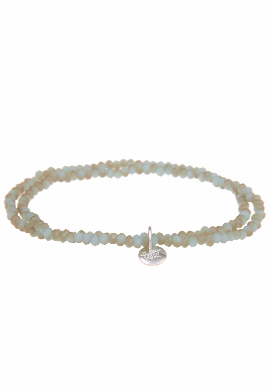 Armschmuck Leslii | Leslii Damen-Armband Kelly Kristall Glasperlen-Armband Modeschmuck-Armband Dehnbar Blau Beige