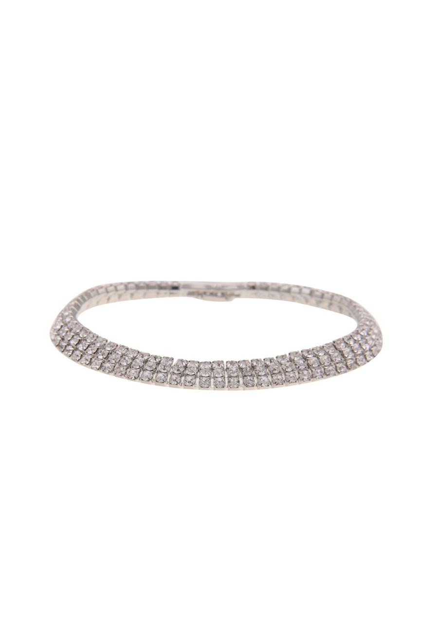 Armschmuck Leslii | Leslii Damen-Armband Statement Glitzer Strass-Armband Modeschmuck Silber Weis