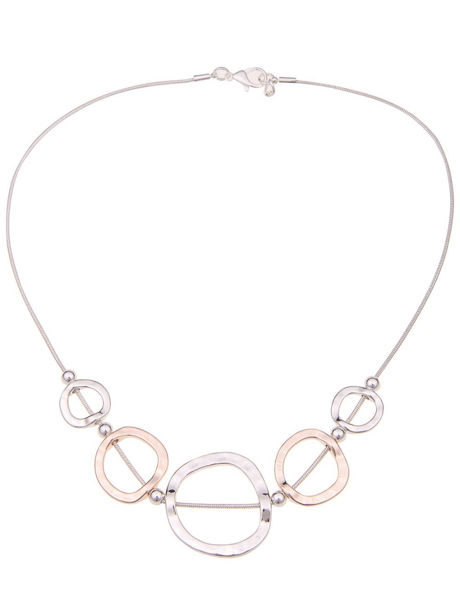 Ketten Leslii | Leslii Damen-Kette Bicolor Ring-Anhanger Collier Kurze Halskette Modeschmuck-Kette Silber Rose