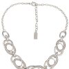 Ketten Leslii | Leslii Damen-Kette Oval-Anhanger Glieder-Kette Statement Kurze Modeschmuck-Kette Silber Weis