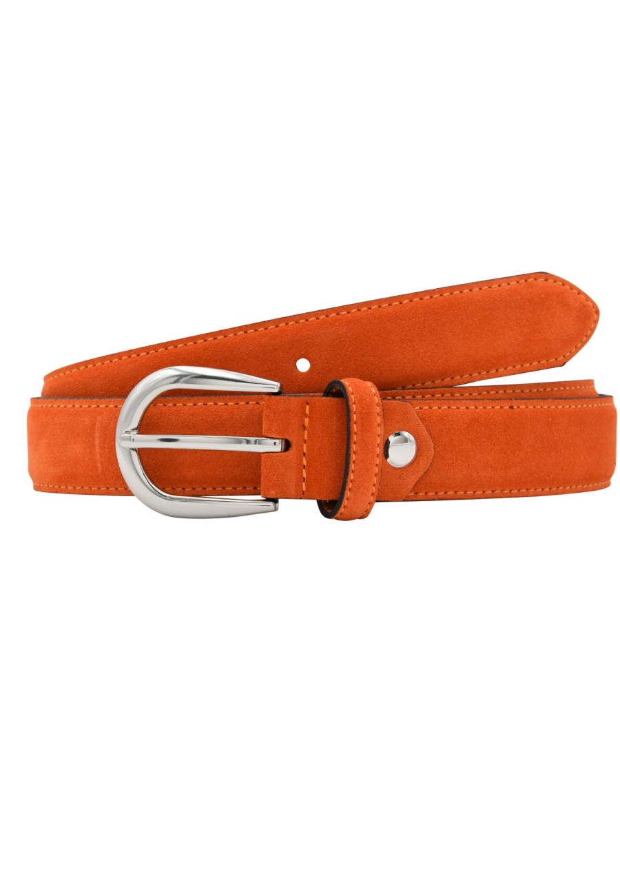 Gurtel Leslii | Leslii Premium Gurtel Echter Leder-Gurtel Antik Oranger Gurtel Rind-Veloursleder Naht Orange Silber