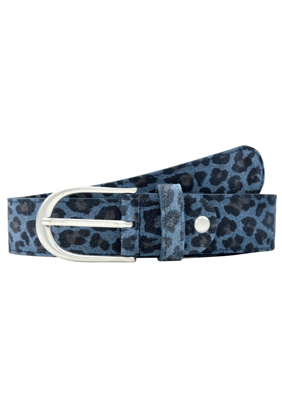 Gurtel Leslii | Leslii Premium Gurtel Leo Print Leder-Gurtel 4Cm Veloursleder In Blau