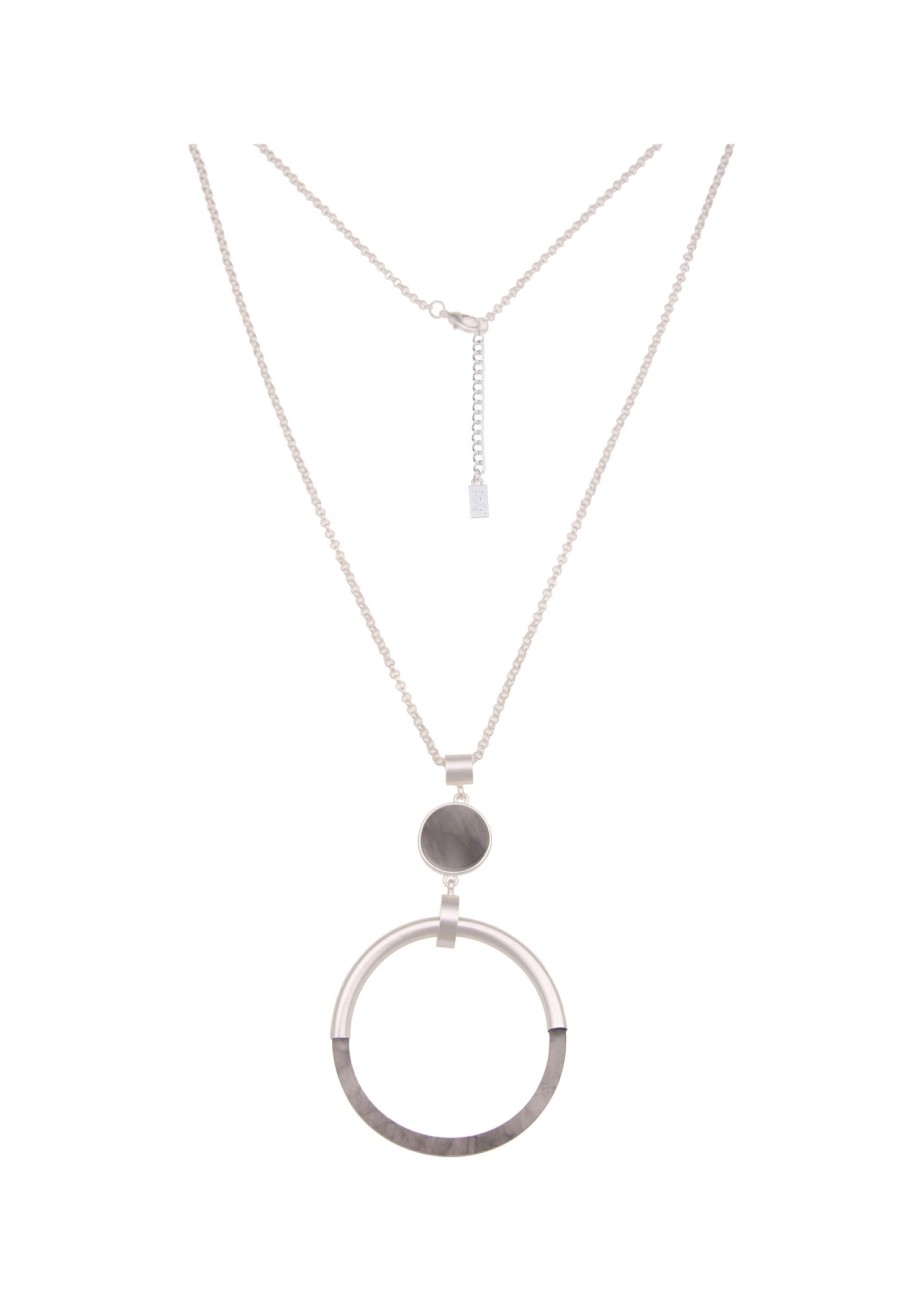 Ketten Leslii | Leslii Damen-Kette Muster-Ring Ring-Anhanger Lange Halskette Modeschmuck-Kette In Silber Grau