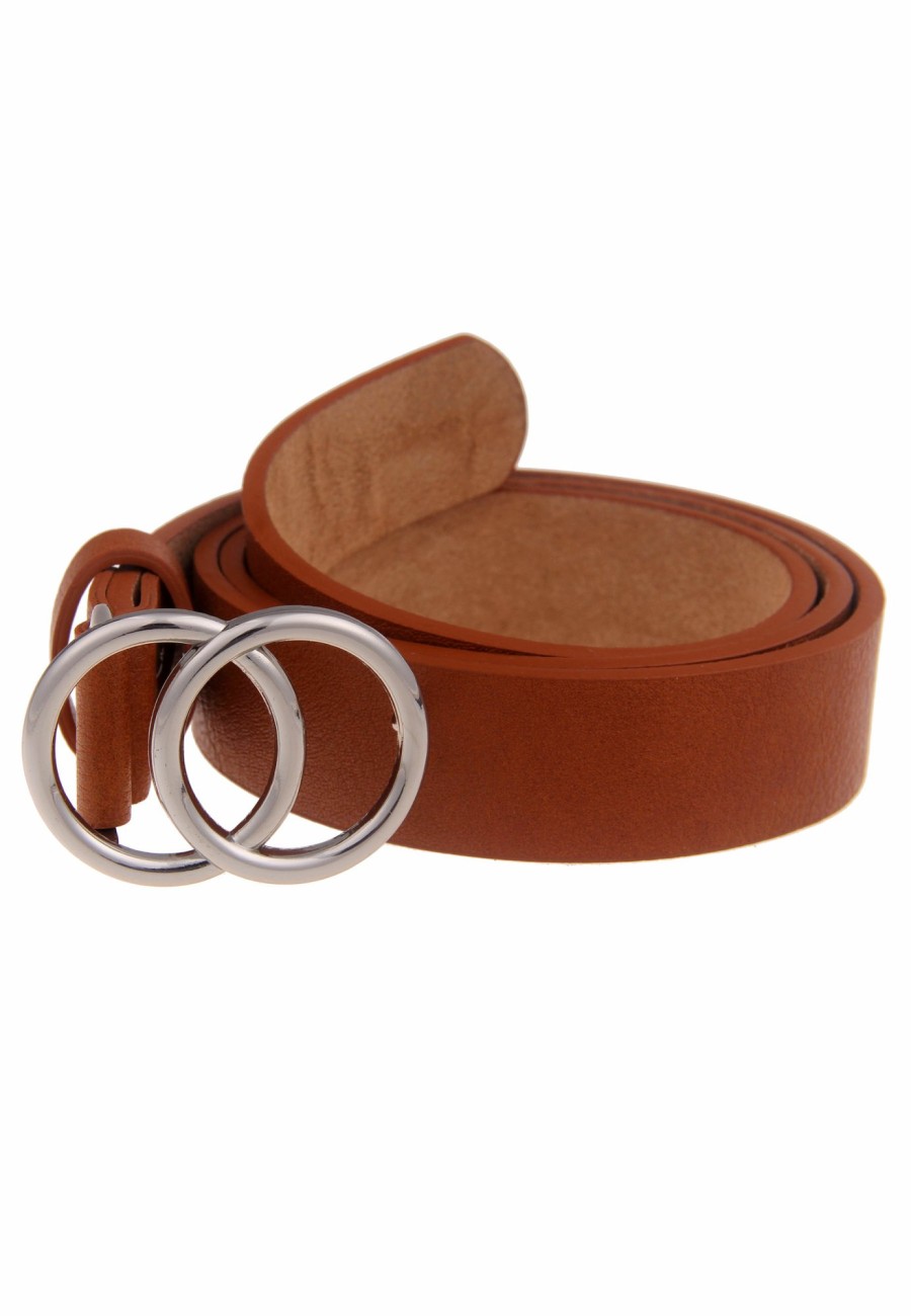 Gurtel Leslii | Leslii Damen-Gurtel Classic-Gurtel Doppel Ring Brauner Gurtel Breite 3Cm Steck-Schliese Cognac Braun