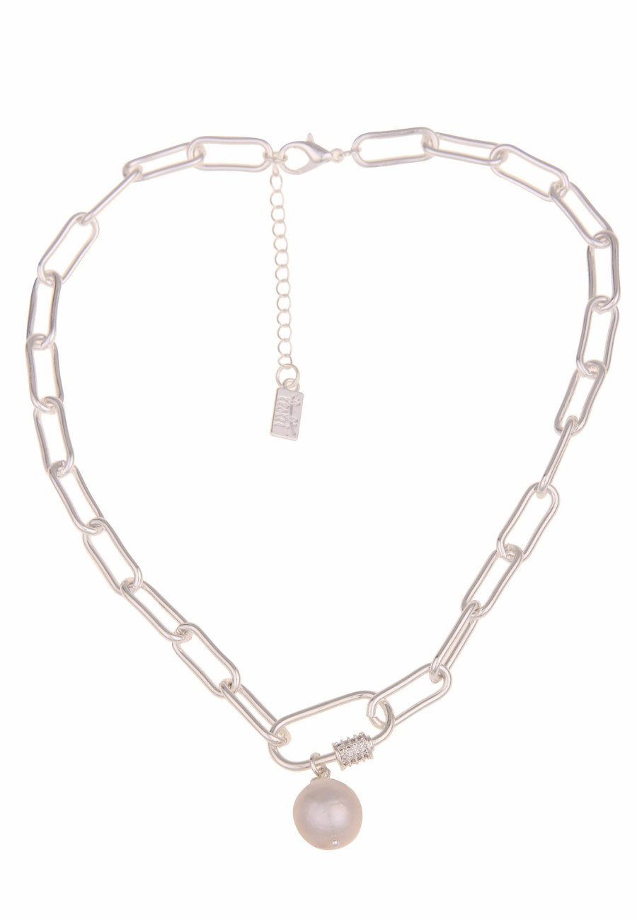 Ketten Leslii | Leslii Damen-Kette Perlen-Anhanger Suswasser-Zuchtperle Glieder-Kette Modeschmuck Silber Weis