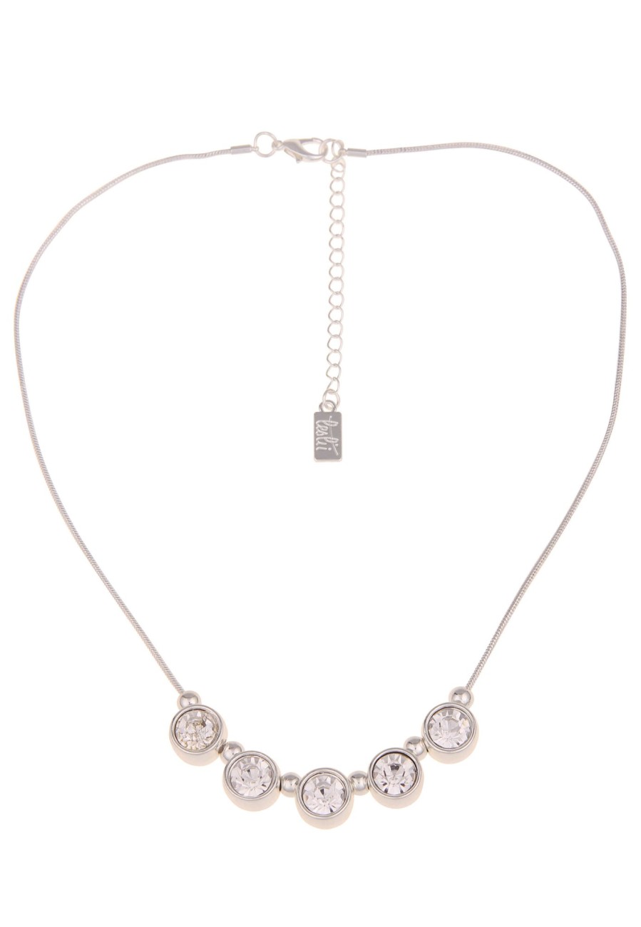 Ketten Leslii | Leslii Damen-Kette Annette Glitzer Glas-Anhanger Kurze Modeschmuck-Kette Collier Silber Weis