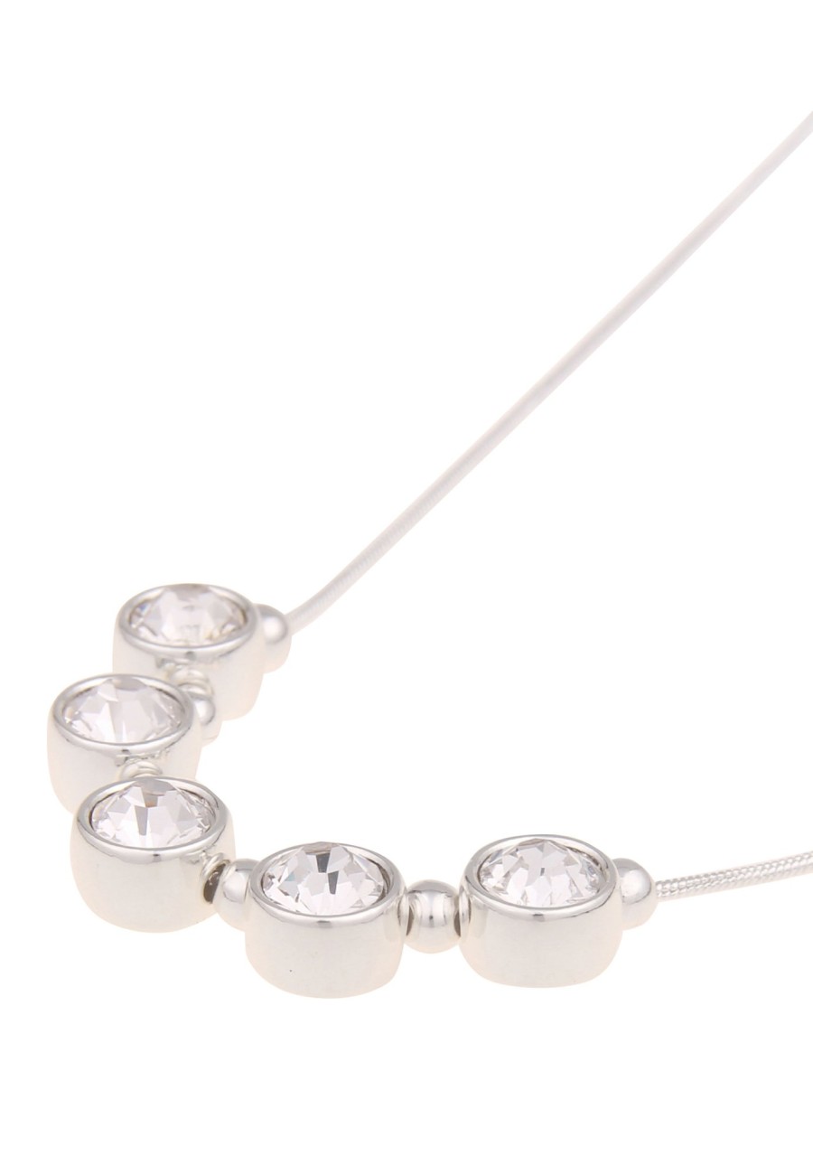 Ketten Leslii | Leslii Damen-Kette Annette Glitzer Glas-Anhanger Kurze Modeschmuck-Kette Collier Silber Weis