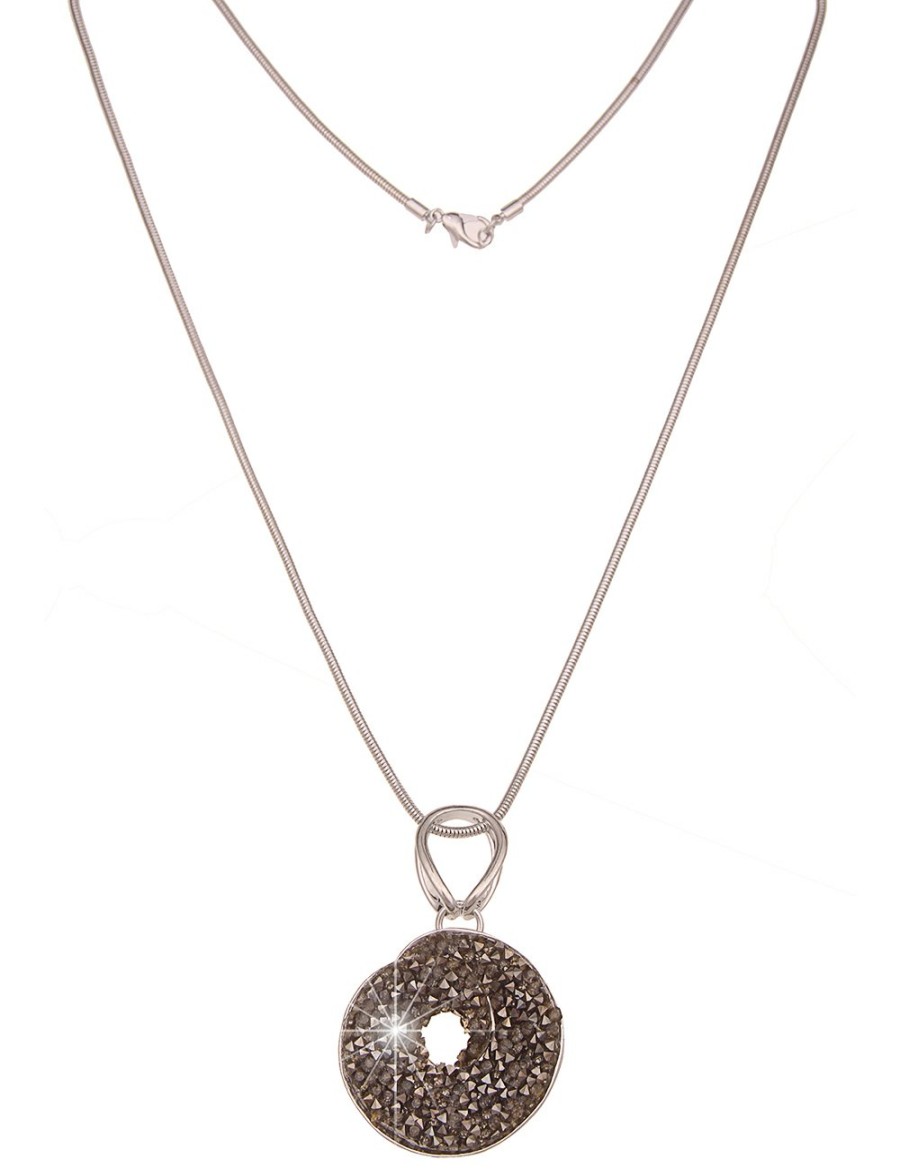 Ketten Leslii | Leslii Damen-Kette Lange Halskette Glitzer-Anhanger Strass Statement Modeschmuck-Kette Silber Grau