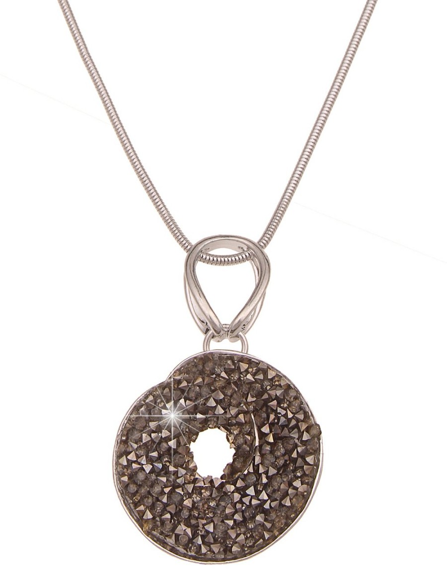 Ketten Leslii | Leslii Damen-Kette Lange Halskette Glitzer-Anhanger Strass Statement Modeschmuck-Kette Silber Grau