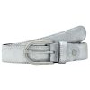 Gurtel Leslii | Leslii Premium Gurtel Echter Leder-Gurtel 3,5Cm Weiser Gurtel Nappaleder Naht Weis Metallic Silber