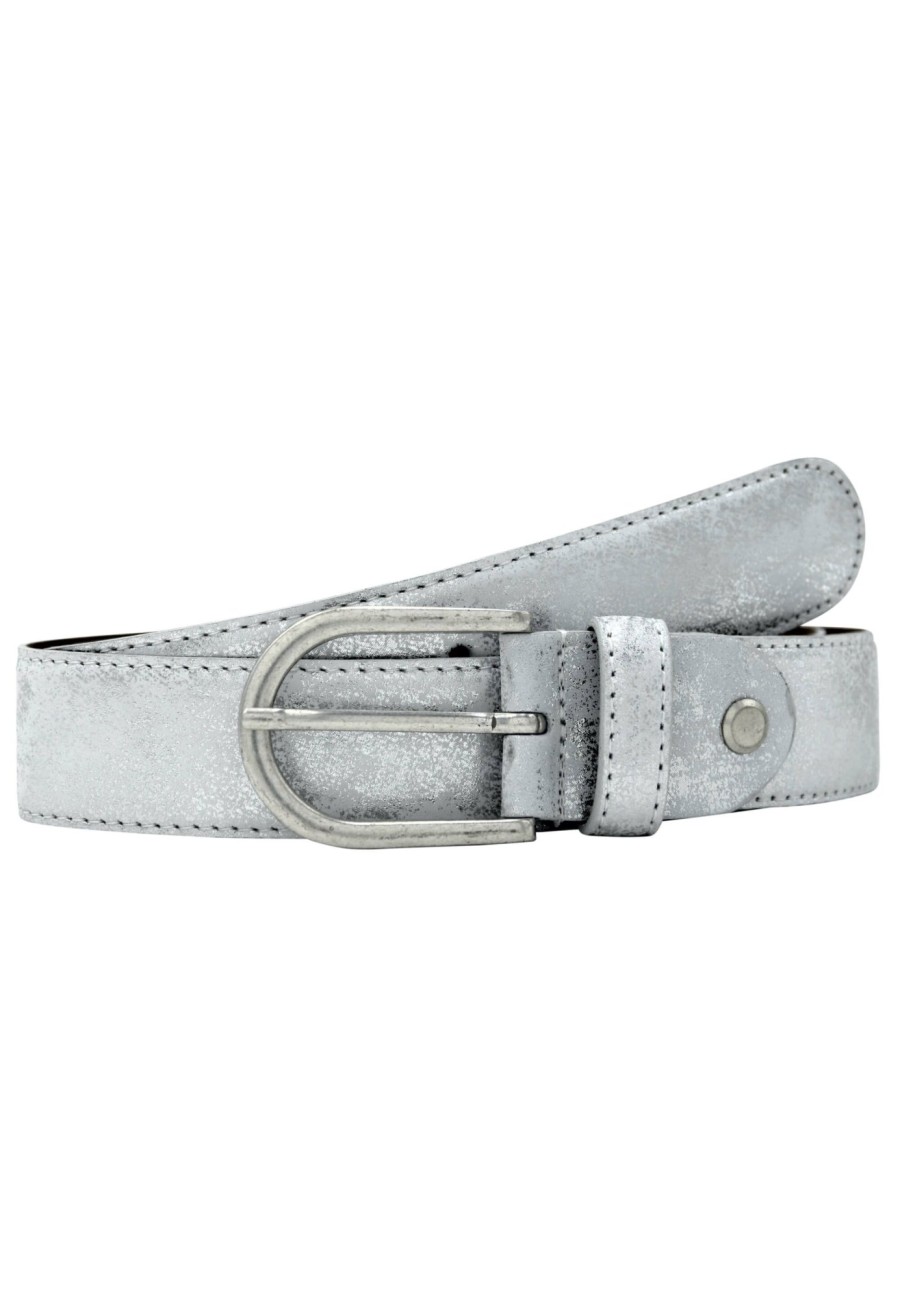 Gurtel Leslii | Leslii Premium Gurtel Echter Leder-Gurtel 3,5Cm Weiser Gurtel Nappaleder Naht Weis Metallic Silber