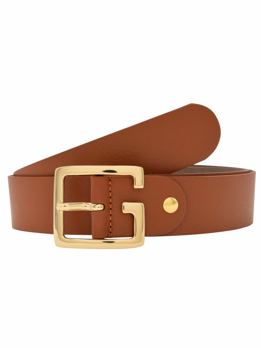 Gurtel Leslii | Leslii Premium Gurtel Echter Leder-Gurtel Brauner Gurtel 4Cm Kalbs-Nappaleder Narbung Cognac Eisgold