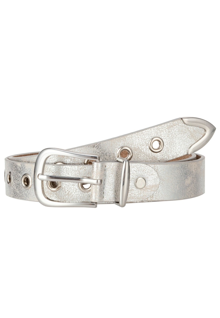 Gurtel Leslii | Leslii Gurtel Mit Nieten Damen Osen Kunst-Leder 2,8Cm Breite In Silber Metallic