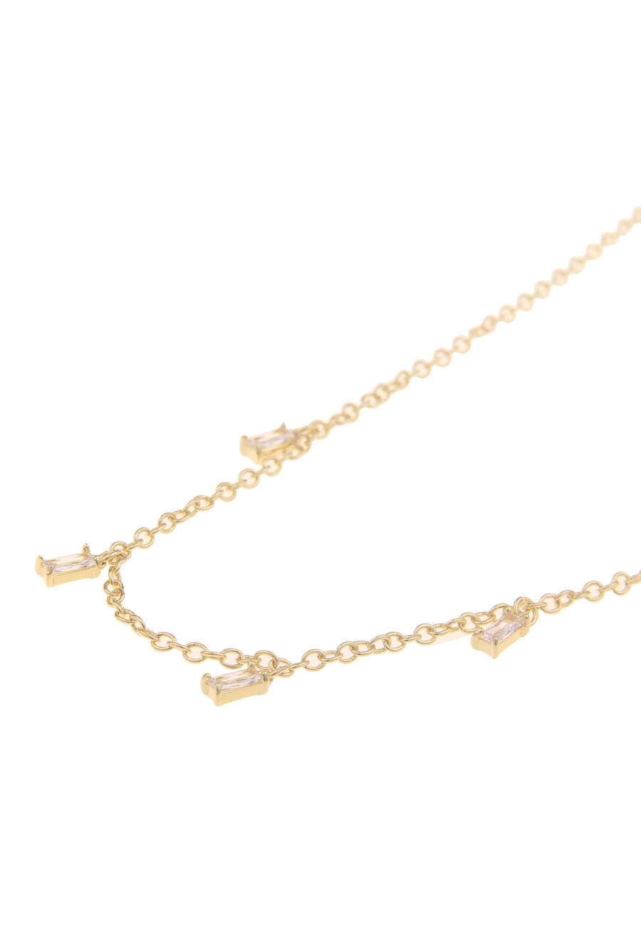 Ketten Leslii | Leslii Kurze Halskette Filigrane Kette Baguettestones Zarte Collier-Kette Gold Weis