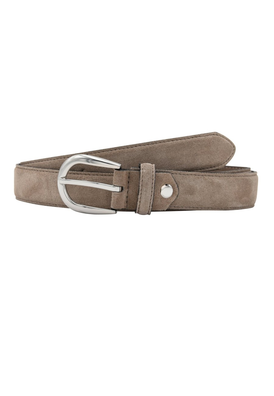 Gurtel Leslii | Leslii Premium Gurtel Echter Leder-Gurtel Antik Taupe Gurtel Rind-Veloursleder Naht Taupe Silber Bom