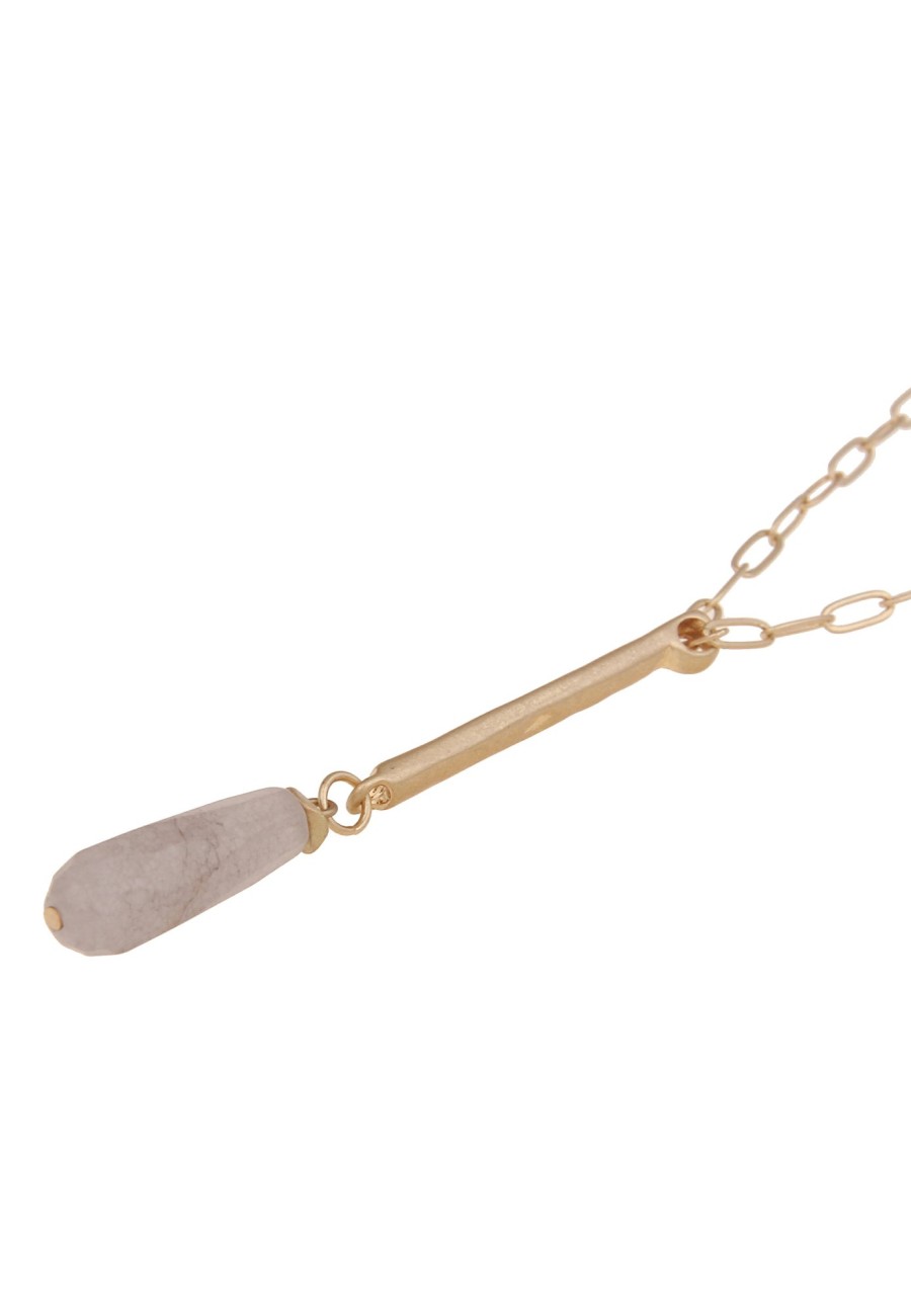 Ketten Leslii | Leslii Damen-Kette Stein-Anhanger Glieder-Kette Natursteine Modeschmuck-Kette Y-Kette Gold Grau