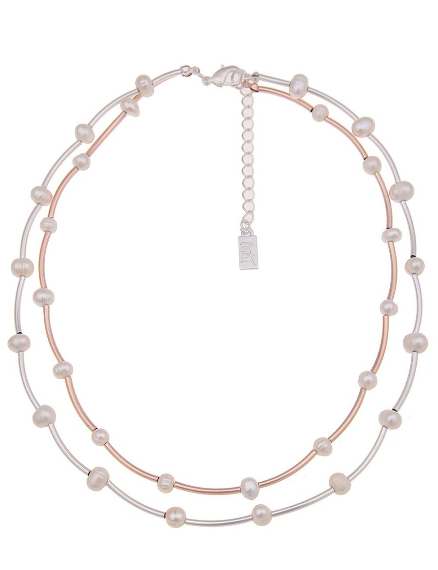 Ketten Leslii | Leslii Kurze Halskette Perlencollier Bicolor In Silber Rose