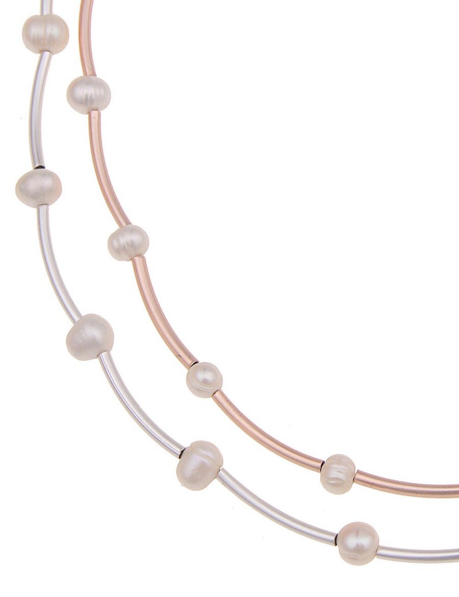 Ketten Leslii | Leslii Kurze Halskette Perlencollier Bicolor In Silber Rose