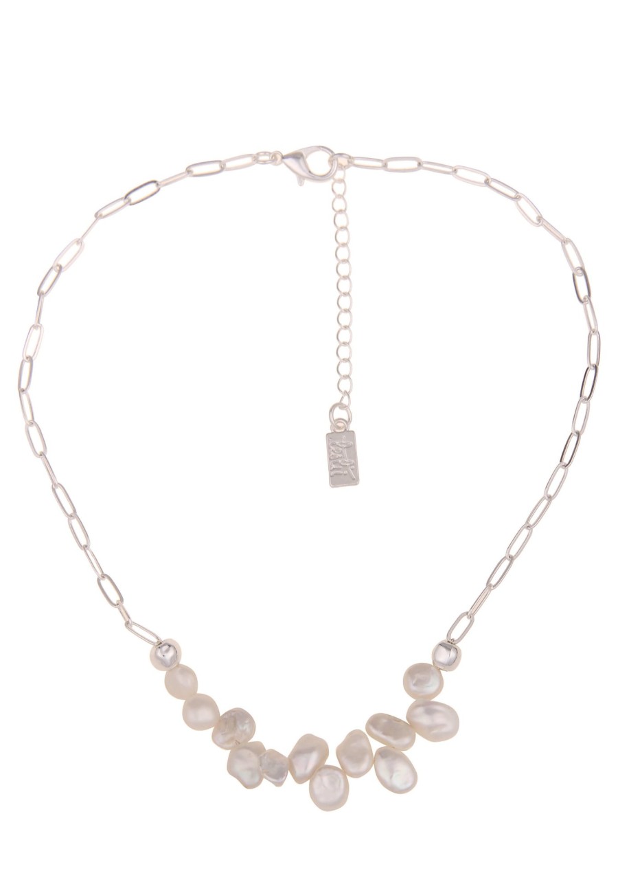 Ketten Leslii | Leslii Damen-Kette Perlen-Anhanger Suswasser-Zuchtperle Glieder-Kette Modeschmuck Silber Weis