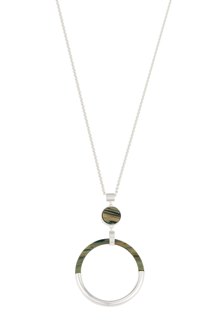 Ketten Leslii | Leslii Damen-Kette Muster-Ring Ring-Anhanger Lange Halskette Modeschmuck-Kette In Silber Grun