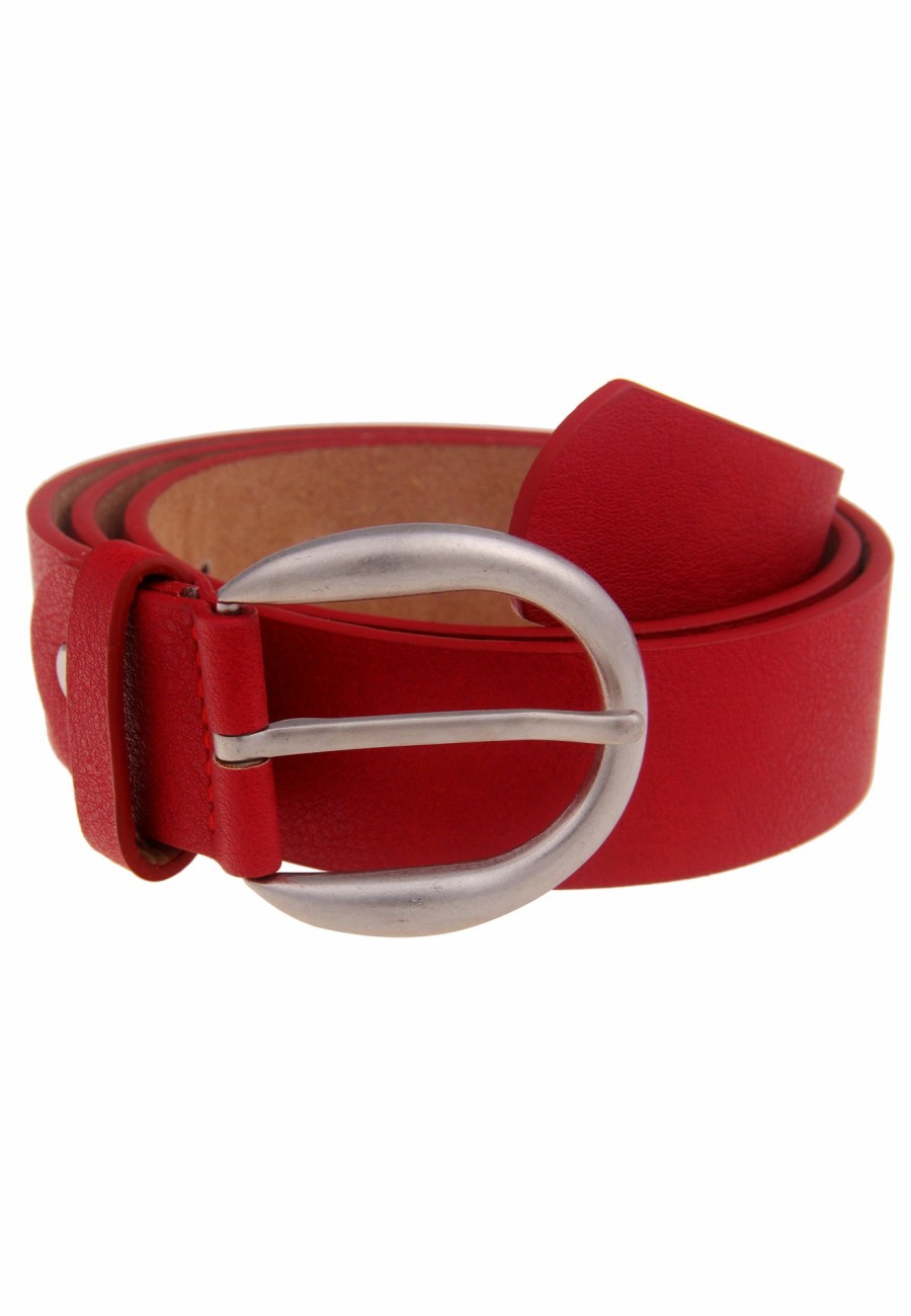 Gurtel Leslii | Leslii Damen-Gurtel Einfarbiger Gurtel Uni Roter Gurtel Basic-Gurtel Breite 3,5Cm In Rot Silber