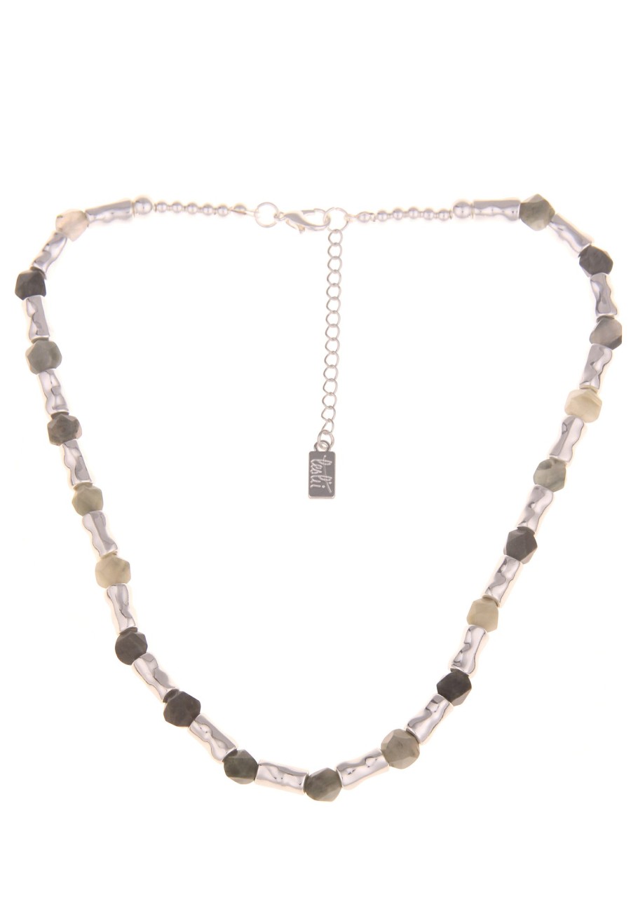 Ketten Leslii | Leslii Damen-Kette Natursteine Glieder-Kette Statement Kurze Modeschmuck-Kette Silber Grun