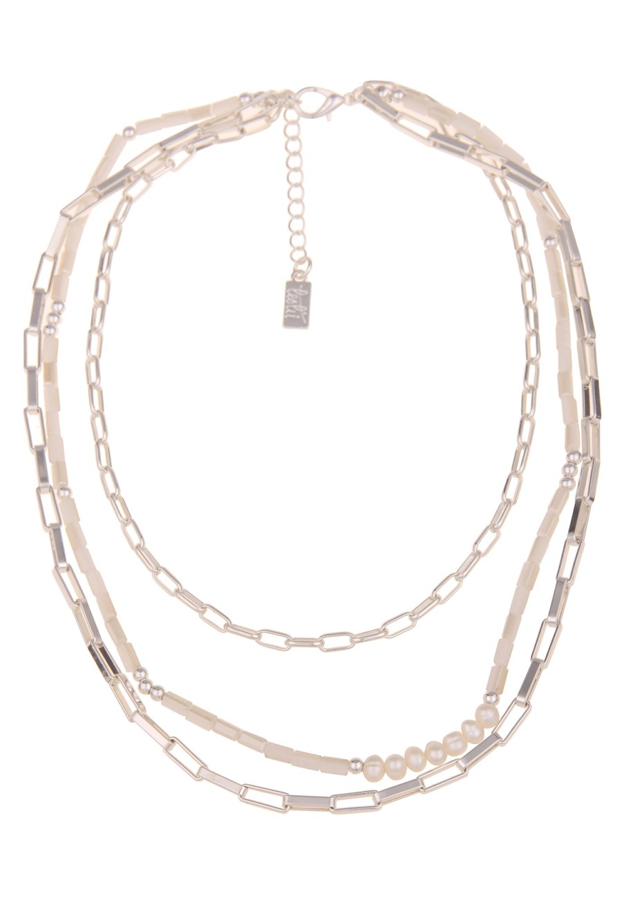 Ketten Leslii | Leslii Damen-Kette Layering Weise Perlen Glieder-Kette Silberne Modeschmuck-Kette Silber Weis