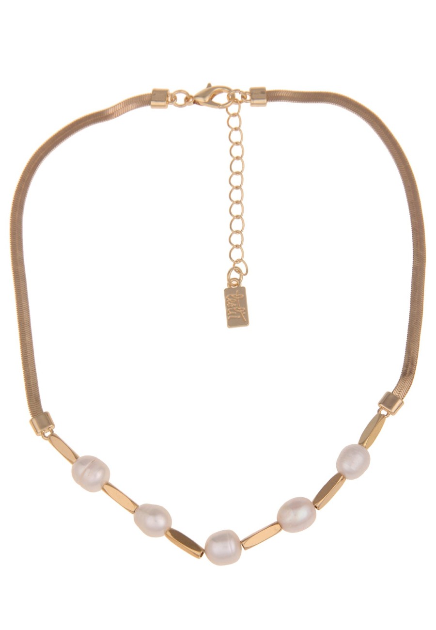 Ketten Leslii | Leslii Damen-Kette Perlen-Anhanger Suswasser-Zuchtperle Glanzende-Kette Modeschmuck Gold Weis