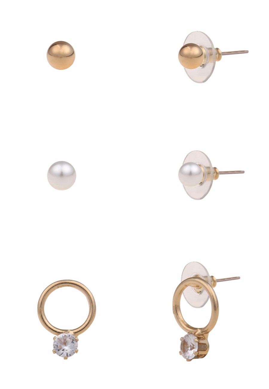 Ohrschmuck Leslii | Leslii Damen-Ohrringe Ohrstecker Im 3Er Set Modeschmuck-Ohrringe Ohrschmuck Gold Weis