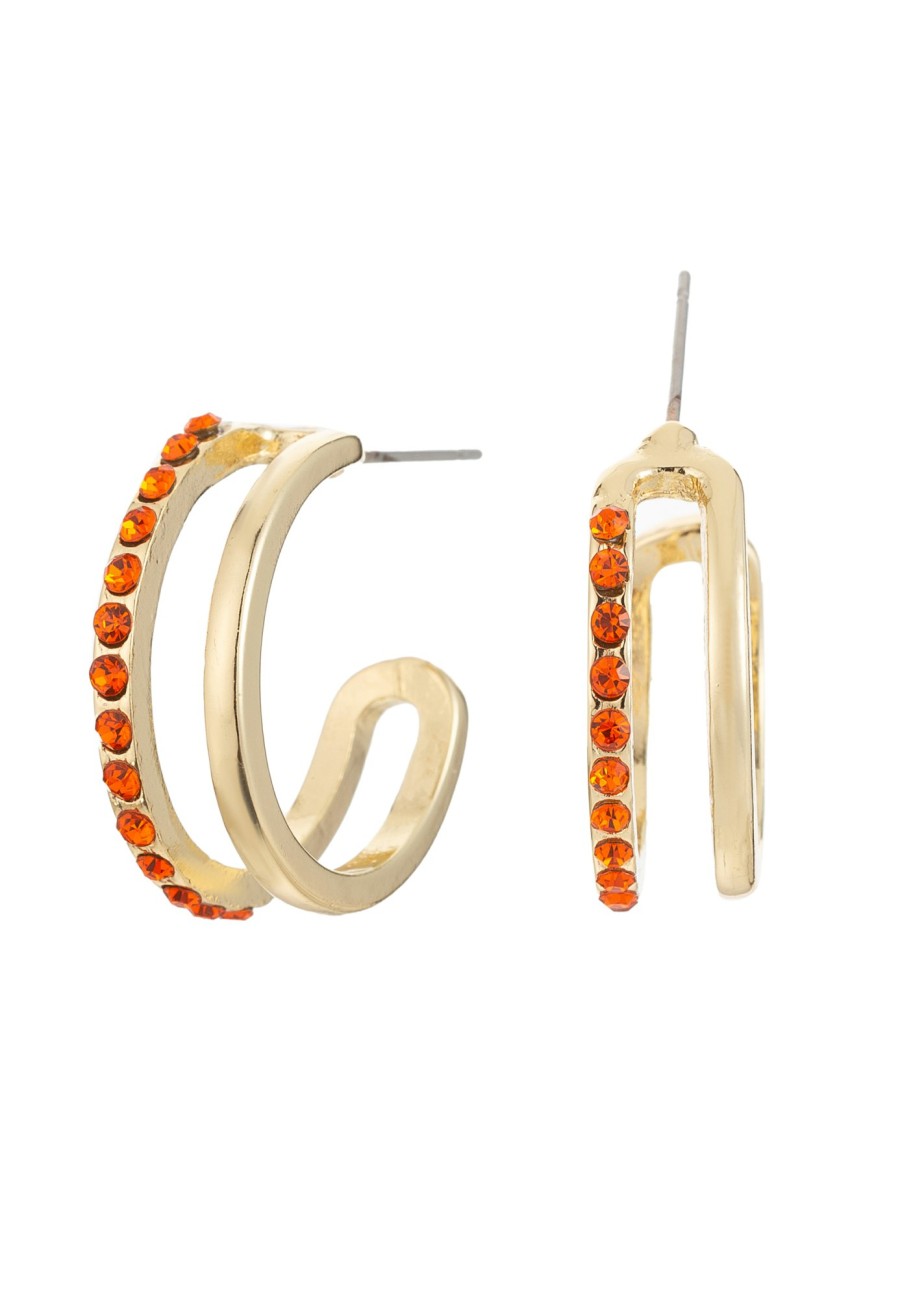 Ohrschmuck Leslii | Leslii Creolen Glitzer Kristall In Gold Und Orange