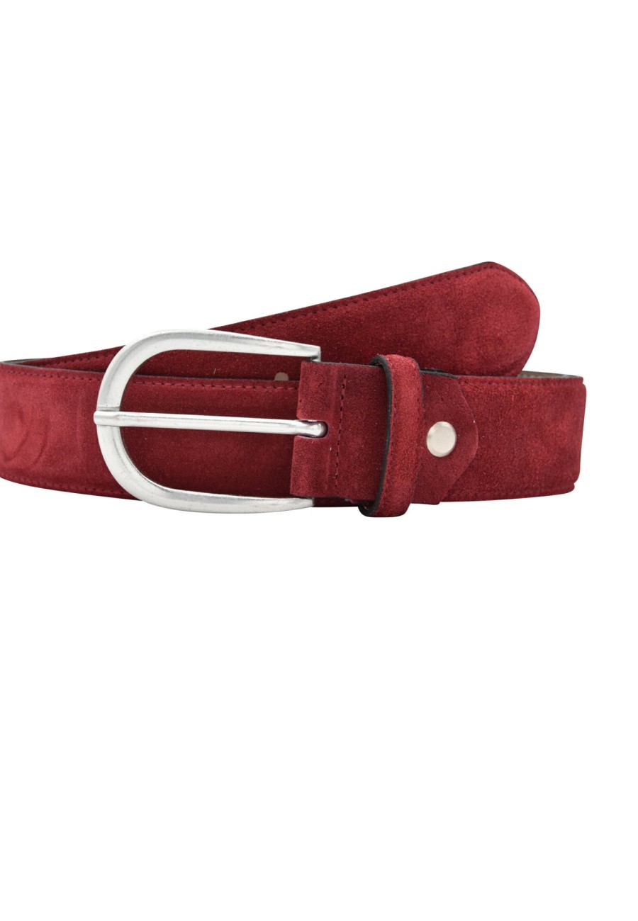 Gurtel Leslii | Leslii Premium Gurtel Echter Leder-Gurtel Antik Beerenfarbener Gurtel Rind-Veloursleder Naht Berry