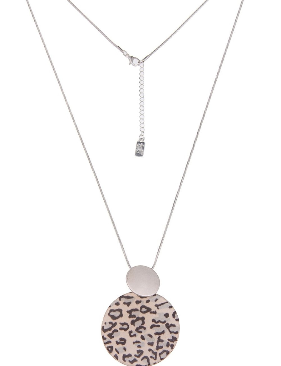 Ketten Leslii | Leslii Damen-Kette Leo-Look Muster-Anhanger Lange Halskette Animal Modeschmuck-Kette Silber Beige