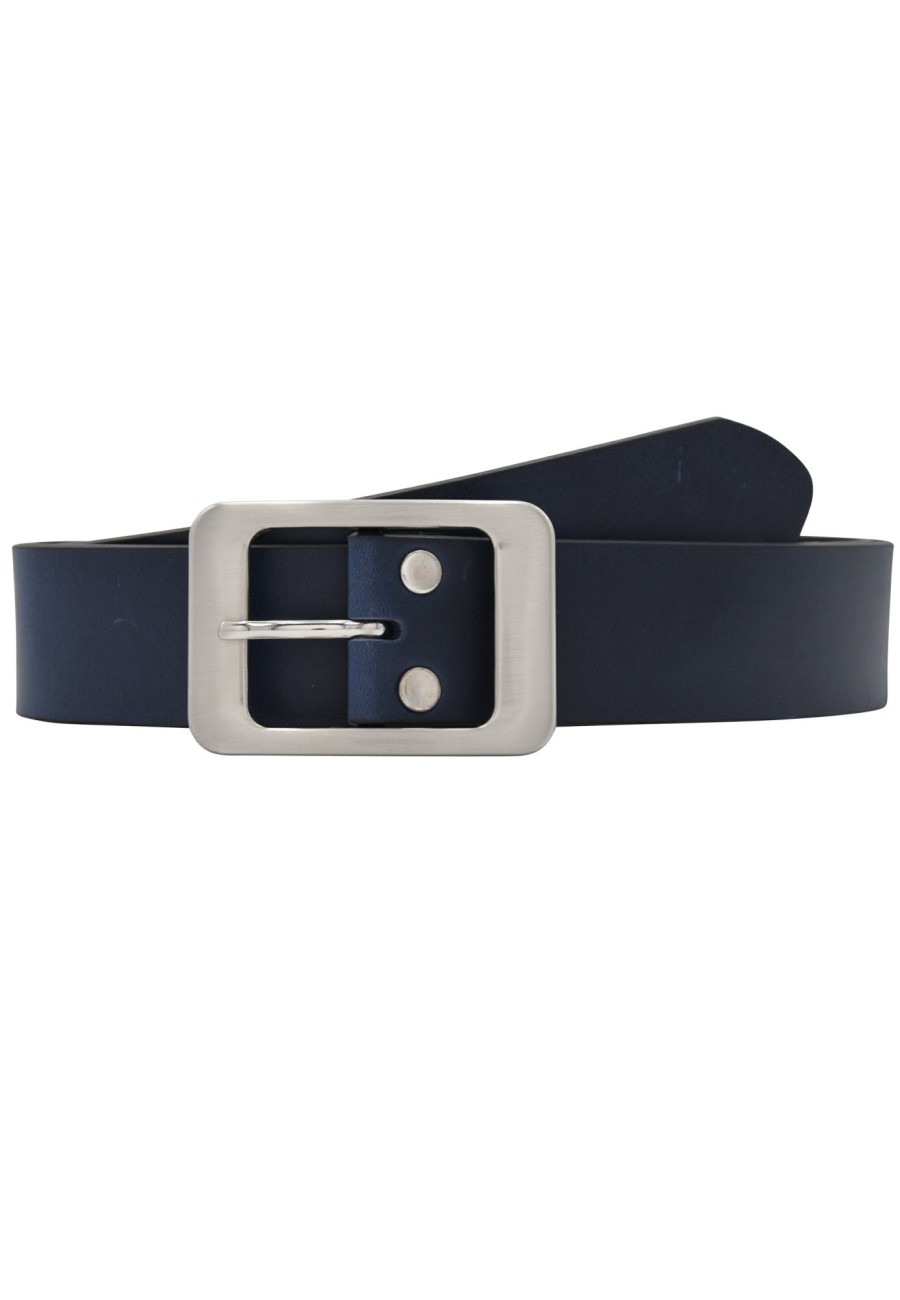 Gurtel Leslii | Leslii Gurtel Echter Leder-Gurtel Rindsleder Basic Dunkelblauer Gurtel Breite 4Cm Navy Silber Blau