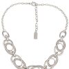 Ketten Leslii | Leslii Damen-Kette Oval-Anhanger Glieder-Kette Statement Kurze Modeschmuck-Kette Silber Weis