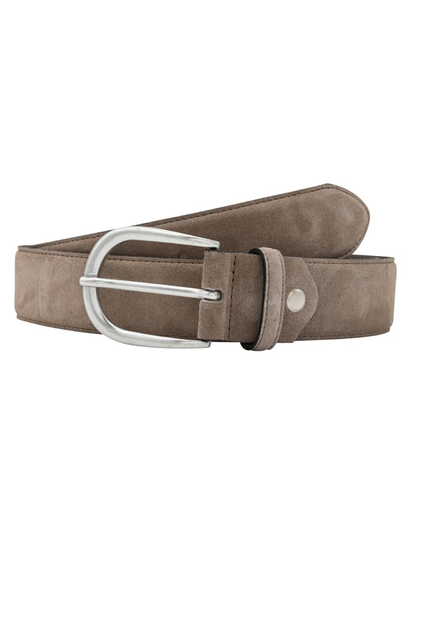 Gurtel Leslii | Leslii Premium Gurtel Echter Leder-Gurtel Antik Tauper Gurtel Rind-Veloursleder Naht Taupe Silber