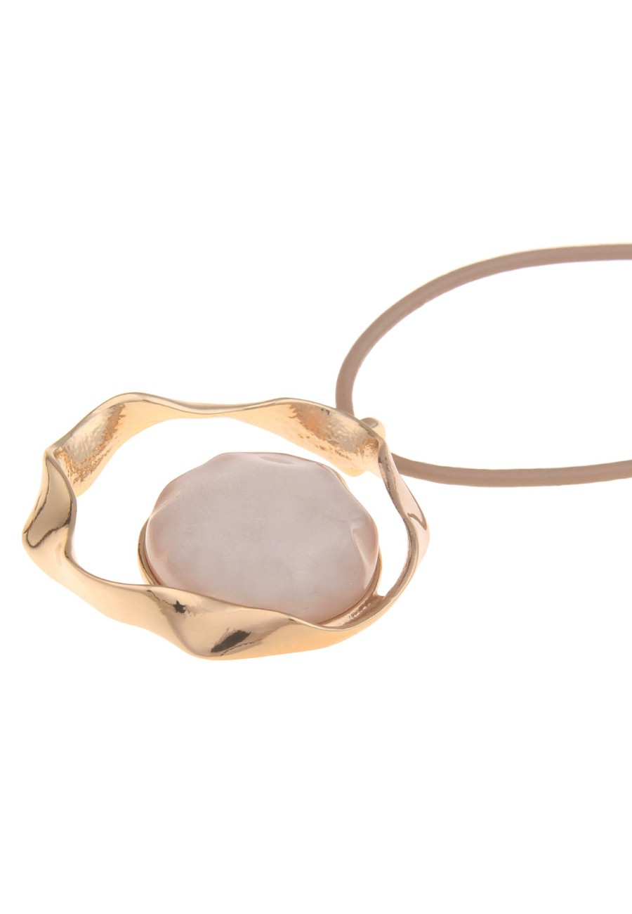 Ketten Leslii | Leslii Damen-Kette Ring-Anhanger Glitzer Lange Halskette Lederlook-Band Modeschmuck Gold Beige